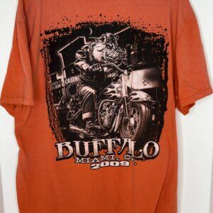 2009 Buffalo Miami OK Motorcycle Rally T-Shirt 2XL Orange Biker Hog Graphic